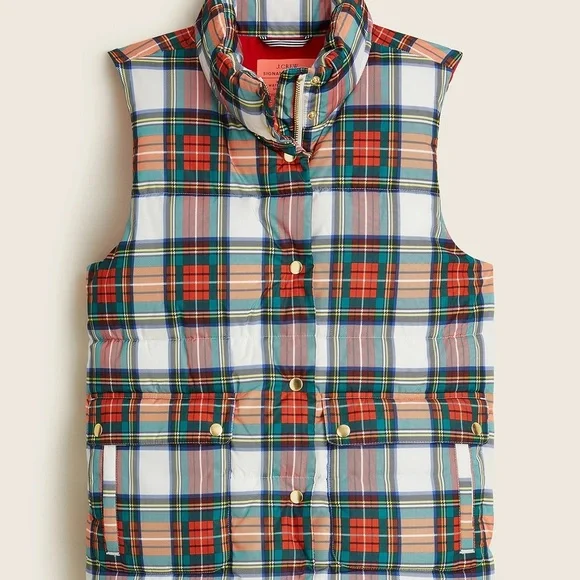 J. Crew Puffer vest with PrimaLoft® in Snowy Stewart tartan L Holiday Christmas - Picture 2 of 14